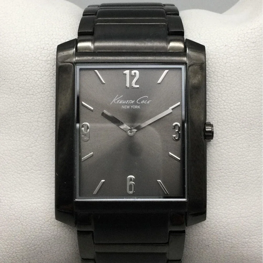 Kenneth Cole Mens Watch 33mm Tank Gunmetal Stainless KC3757 New Battery 7.75